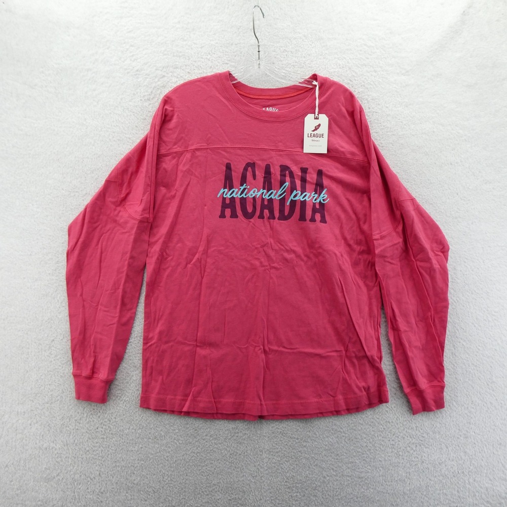 League Shirt Womens Medium‎ Acadia National Park Pink Long Sleeve Jersey Cotton